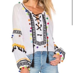 Dodo Bar Or Boho Pom Pom Trim Top Sz S